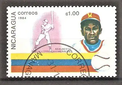 Briefmarke Nicaragua Mi.Nr. 2544 o Baseballspieler 1984 / Adalberto Herrera, Venezuela
