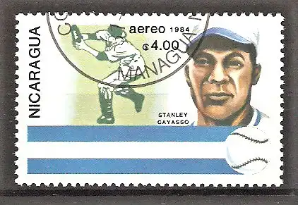 Briefmarke Nicaragua Mi.Nr. 2547 o Baseballspieler 1984 / Stanley Cayasso, Argentinien