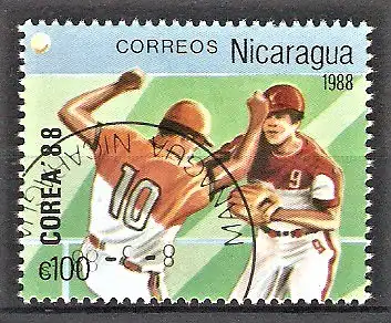 Briefmarke Nicaragua Mi.Nr. 2860 o Olympiade Seoul 1988 / Baseball