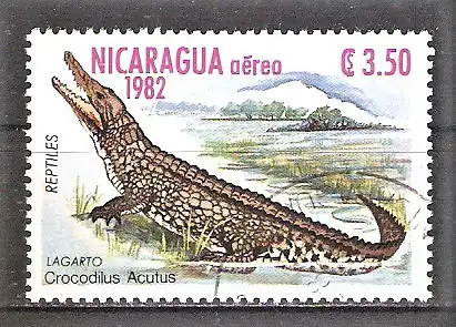 Briefmarke Nicaragua Mi.Nr. 2340 o Reptilien 1982 / Spitzkrokodil (Crocodylus acutus)