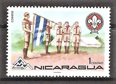 Briefmarke Nicaragua Mi.Nr. 1869 ** 14. Weltpfadfindertreffen in Norwegen 1975 / Flaggengruß