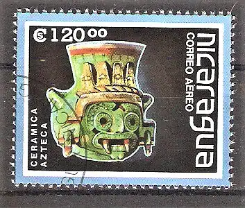 Briefmarke Nicaragua Mi.Nr. 2923 o 500. Jahrestag der Entdeckung von Amerika 1992 / Keramikgefäß der Azteken