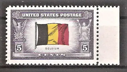 Briefmarke USA Mi.Nr. 513 ** Seitenrand rechts - Flagge Belgien 1943
