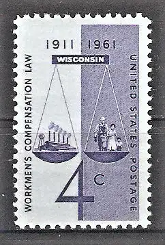 Briefmarke USA Mi.Nr. 812 ** 50 Jahre Ausgleichsgesetz für Arbeiter 1961 / Gerechtigkeitssymbol Waage