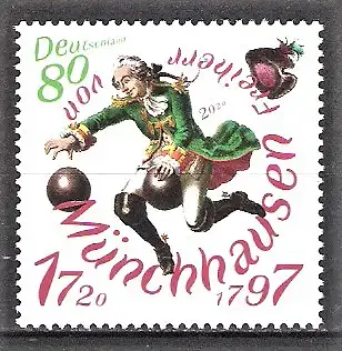Briefmarke BRD Mi.Nr. 3546 ** Freiherr von Münchhausen 2020 / Münchhausens Ritt auf der Kanonenkugel