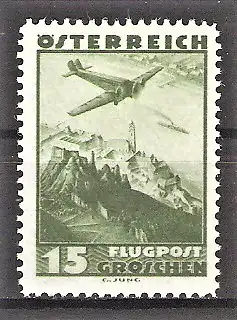 Briefmarke Österreich Mi.Nr. 600 ** Flugzeug über Landschaften 1935 / Dürnstein (Niederösterreich)