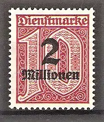 Briefmarke Deutsches Reich Dienstmarke Mi.Nr. 97 X ** 2 Mio (M) auf 10 (Pf) 1923