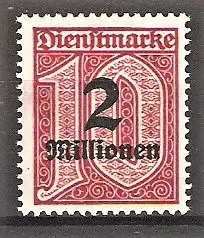 Briefmarke Deutsches Reich Dienstmarke Mi.Nr. 97 X ** 2 Mio (M) auf 10 (Pf) 1923