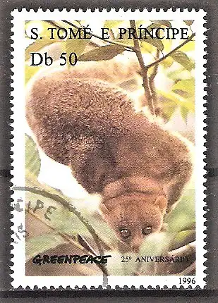 Briefmarke Sao Tome & Principe Mi.Nr. 1676 o 25 Jahre „Greenpeace“ 1996 / Kletterbeutler