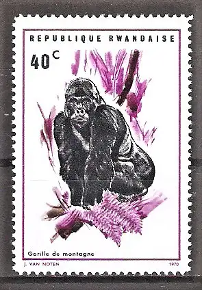 Briefmarke Ruanda Mi.Nr. 401 A ** Einheimische Fauna 1970 / Berggorilla (Gorilla gorilla beringei)