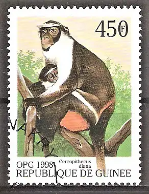 Briefmarke Guinea Mi.Nr. 1956 o Affen aus aller Welt 1998 / Dianameerkatze (Cercopithecus diana)