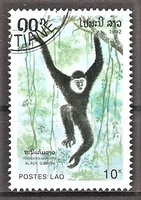 Briefmarke Laos Mi.Nr. 1337 o Affen 1992 / Schopfgibbon (Hylobates concolor)