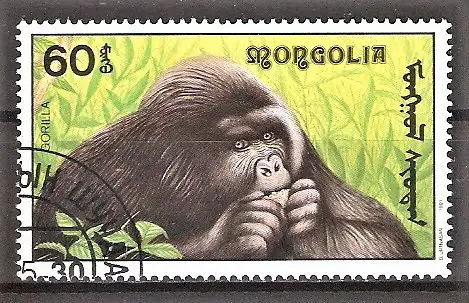 Briefmarke Mongolei Mi.Nr. 2297 o Afrikanische Fauna 1991 / Gorilla (Gorilla gorilla)