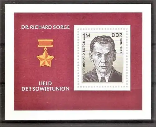 Briefmarke DDR Mi.Nr. 2115 ** / Block 44 ** Dr. Richard Sorge 1976 / Journalist & Agent