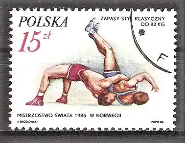 Briefmarke Polen Mi.Nr. 3045 o Sport 1986 / Bogdan Daras, WM im Ringen 1985, Kolbotn/Norwegen