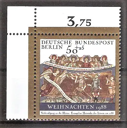 Briefmarke Berlin Mi.Nr. 829 ** Bogenecke oben links - Weihnachten 1988