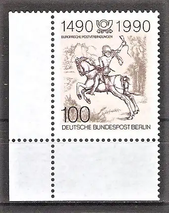 Briefmarke Berlin Mi.Nr. 860 ** Bogenecke unten links - 500 Jahre internationale Postverbindungen in Europa 1990