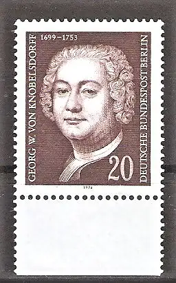 Briefmarke Berlin Mi.Nr. 464 ** Unterrand - Georg Wenzeslaus von Knobelsdorff 1974 / Preußischer Architekt und Maler