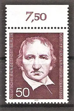 Briefmarke Berlin Mi.Nr. 482 ** Oberrand - 125. Todestag von Gottfried Schadow 1975 / Bildhauer & Grafiker