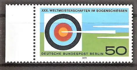 Briefmarke Berlin Mi.Nr. 599 ** Seitenrand links - Weltmeisterschaften im Bogenschießen 1979 / Zielscheibe & Pfeile