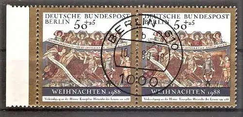 Briefmarke Berlin Mi.Nr. 829 o Waagerechtes Paar ! Zentrischer Vollstempel Berlin ! Weihnachten 1988