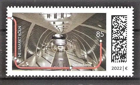 Briefmarke BRD Mi.Nr. 3709 ** U-Bahn-Stationen 2022 / U-Bahn-Haltestelle Heumarkt in Köln