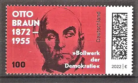 Briefmarke BRD Mi.Nr. 3660 ** 150. Geburtstag von Otto Braun 2022 / Deutscher Sozialdemokrat und Politiker