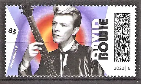 Briefmarke BRD Mi.Nr. 3661 ** 75. Geburtstag von David Bowie 2022 / Britischer Musiker und Schauspieler mit Gitarre