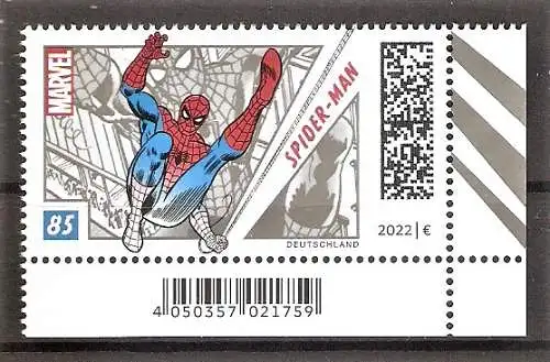 Briefmarke BRD Mi.Nr. 3697 ** Bogenecke unten rechts - Spider-Man 2022 / Spider-Man über den Straßen von New York City