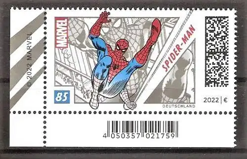 Briefmarke BRD Mi.Nr. 3697 ** Bogenecke unten links - Spider-Man 2022 / Spider-Man über den Straßen von New York City