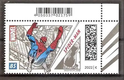 Briefmarke BRD Mi.Nr. 3697 ** Bogenecke oben rechts - Spider-Man 2022 / Spider-Man über den Straßen von New York City