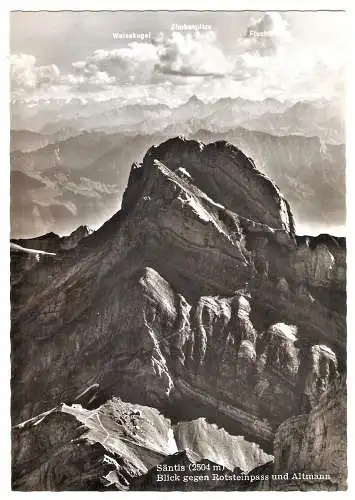 Ansichtskarte Schweiz - Säntis (2504 m) / Blick gegen Lysengrat, Rotsteinpass und Altmann (2655)