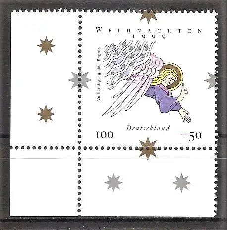 Briefmarke BRD Mi.Nr. 2084 ** Bogenecke unten links - Weihnachten 1999 / Verkündigung des Engels