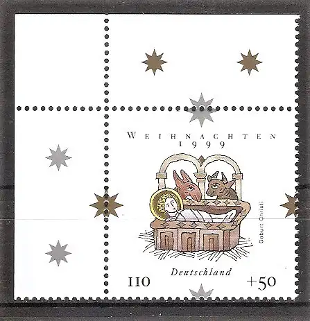 Briefmarke BRD Mi.Nr. 2085 ** Bogenecke oben links - Weihnachten 1999 / Geburt Christi