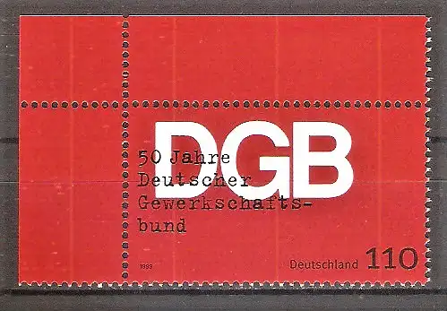 Briefmarke BRD Mi.Nr. 2083 ** Bogenecke oben links - 50 Jahre Deutscher Gewerkschaftsbund 1999