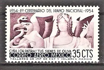 Briefmarke Mexiko Mi.Nr. 1043 ** 100 Jahre Nationalhymne 1954 / Wappentier & Patriotische Muse