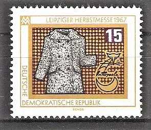Briefmarke DDR Mi.Nr. 1307 ** Leipziger Herbstmesse 1967 / Pelzmantel & Firmenzeichen des Außenhandelsunternehmens Interpelz