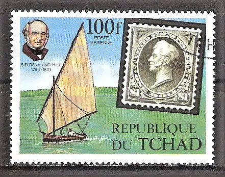 Briefmarke Tschad Mi.Nr. 873 o 100. Todestag von Rowland Hill 1979 / Britischer Generalpostmeister & Segelboot