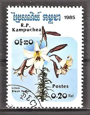 Briefmarke Kambodscha Mi.Nr. 673 o Blumen 1985 / Lilium "Black Dragon"