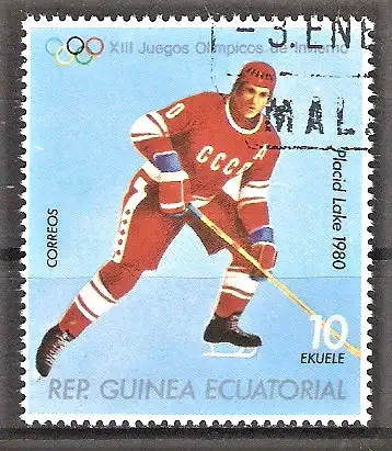 Briefmarke Äquatorial-Guinea Mi.Nr. 1309 o Olympische Winterspiele Lake Placid 1980 / Eishockey
