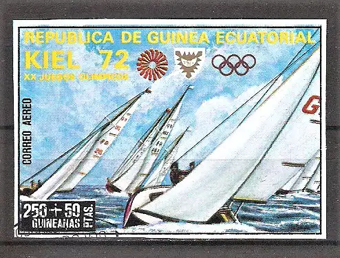 Briefmarke Äquatorial-Guinea Mi.Nr. A 105 o Olympische Sommerspiele München 1972 / Veranstaltungen in Kiel - Flying-Dutchman