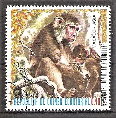 Briefmarke Äquatorial-Guinea Mi.Nr. 940 o Asiatische Säugetiere 1976 / Makak