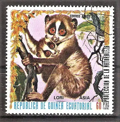 Briefmarke Äquatorial-Guinea Mi.Nr. 944 o Asiatische Säugetiere 1976 / Lori