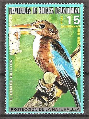 Briefmarke Äquatorial-Guinea Mi.Nr. 1012 ** Nordamerikanische Vögel 1976 / Eisvogel