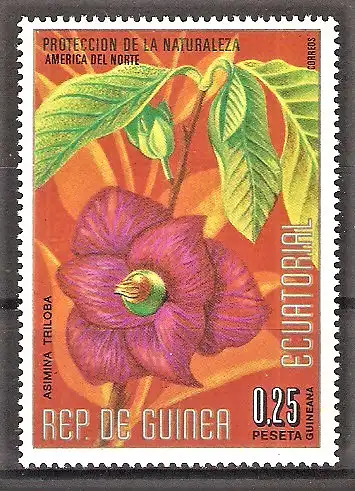 Briefmarke Äquatorial-Guinea Mi.Nr. 425 ** Nordamerikanische Blumen und Kakteen 1974 / Asimina triloba