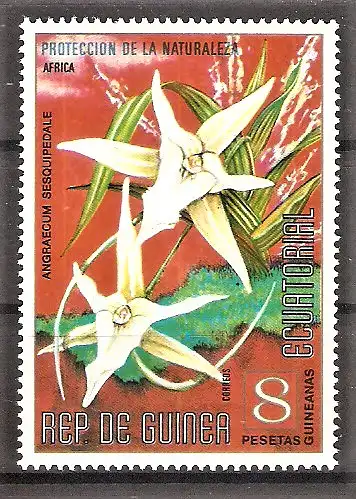 Briefmarke Äquatorial-Guinea Mi.Nr. 432 ** Naturschutz 1974 / Orchideen - Angraecum sesquipedale