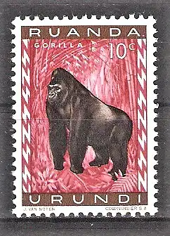 Briefmarke Ruanda-Urundi Mi.Nr. 161 A ** Geschützte Tiere 1959 / Gorilla (Gorilla gorilla)