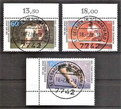 Briefmarke BRD Mi.Nr. 1353-1355 o Vollstempel St. Georgen im Schwarzwald / Sporthilfe 1988 / Kompletter Satz !