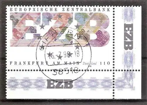 Briefmarke BRD Mi.Nr. 2000 o Bogenecke unten rechts / Ersttags-Ortsstempel 38518 Gifhorn 16.7.98