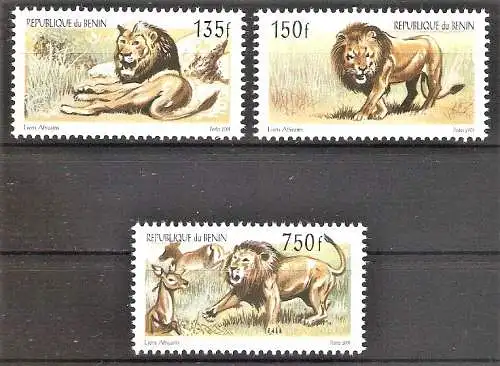 Briefmarke Benin Mi.Nr. 1324-1326 ** Löwen 2001 / Kompletter Satz !